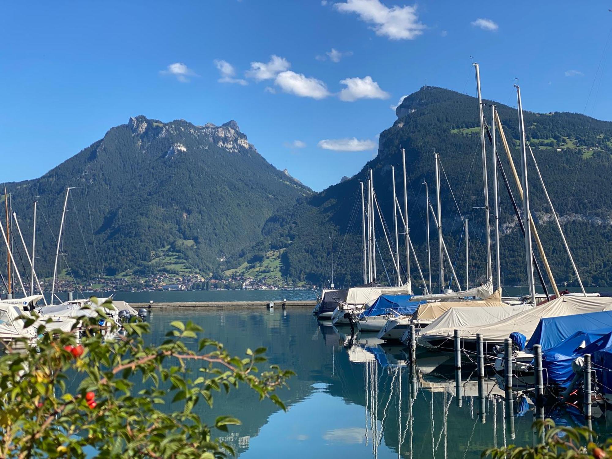 Herrlicher Blick Auf Berge Und See Faulensee Kültér fotó